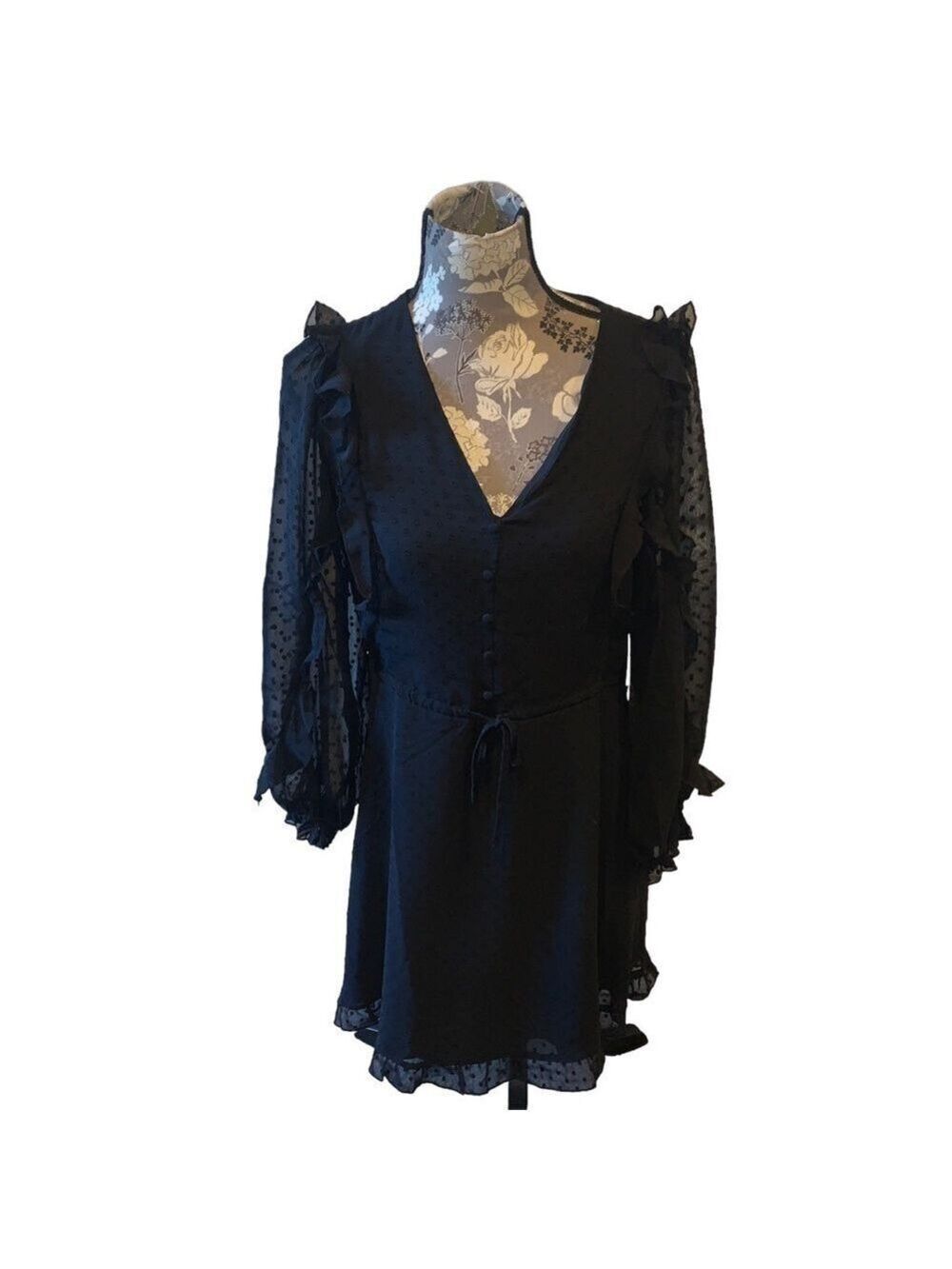 Black Swiss Dot Ruffle Accent Dress size medium 8/10 New with tags